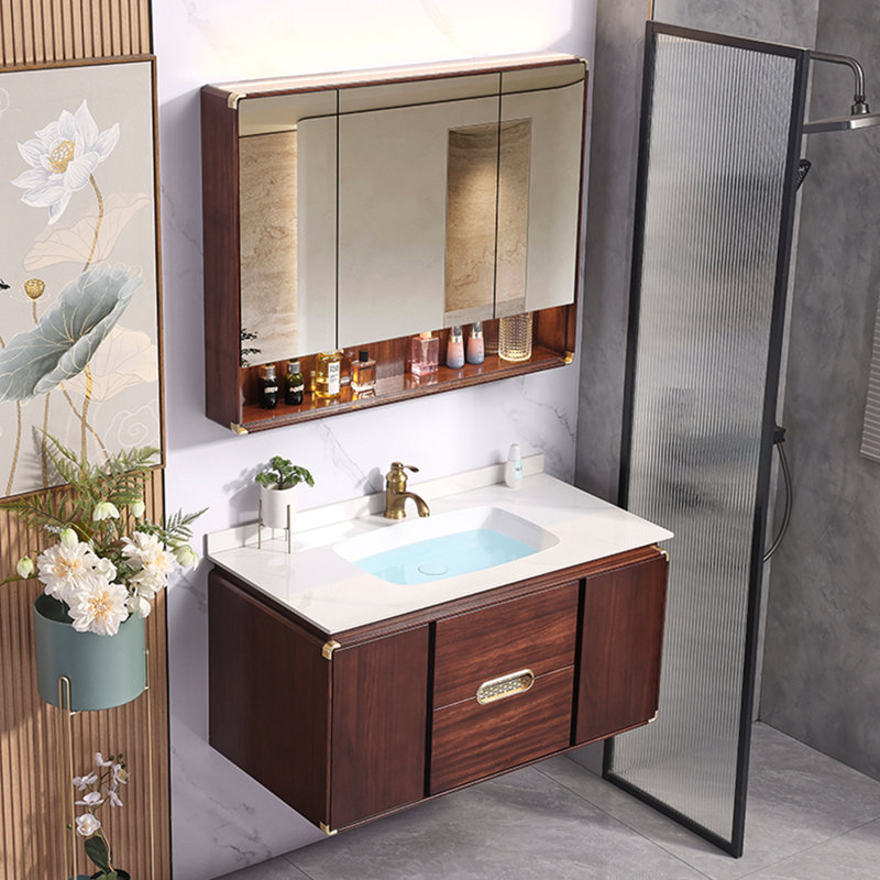 Meuble-lavabo simple de style chinois brun