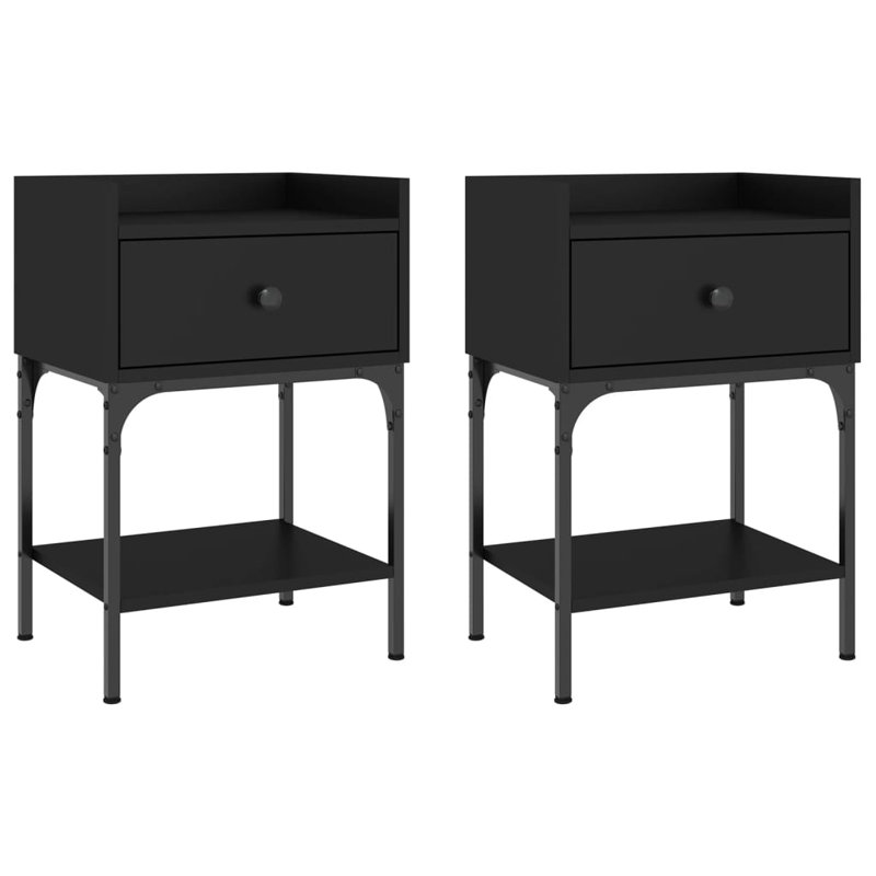 Shabari 40.5cm W Iron Bedside Table, Brown Oak, Set of 2