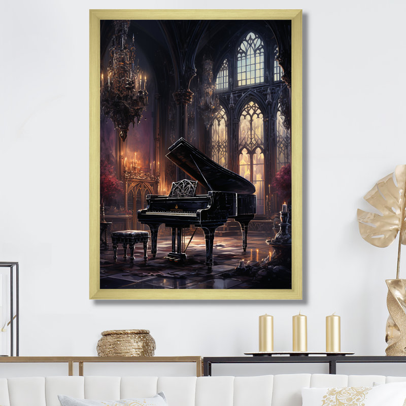 «Gothic Piano Grandeur II», reproduction sur toile, Cadre doré simple, H 32 po x l 16 po x P 1 po