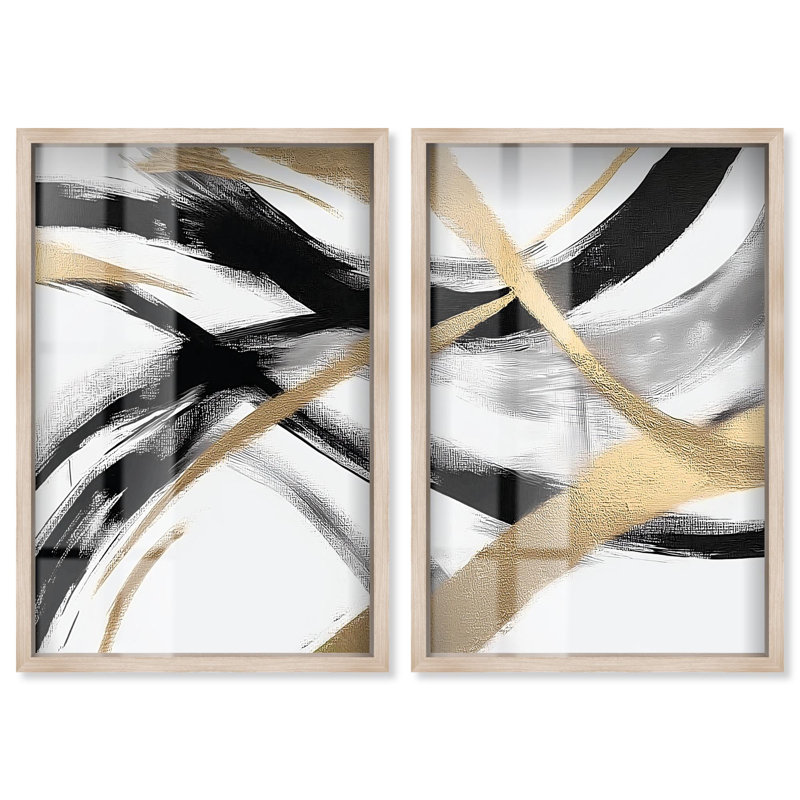«Midas Arc Waves Set Shadowbox Print Living Room Wall Art» par Art Remedy, cadre blond, 16 x 24, Cadre blond