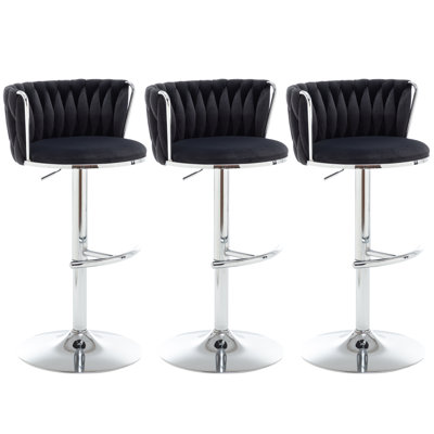 Velvet Bar Stools Set Of 3, Counter Height Bar Chairs With Low Back, Gold Swivel Bar Stools For Kitchen Island, Bar Pub