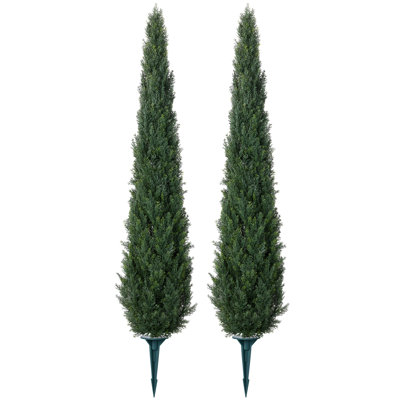 Cyprès artificiels Adcock pour porche extérieur, topiaire en faux cèdre résistant aux rayons UV avec piquet de sol robuste, plante en pot résistante au vent pour le jardin et l'intimité (vert)