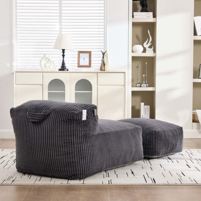 Fauteuil à billes Big pour fauteuil avec repose-pieds, rembourrage en mousse à mémoire de forme, velours côtelé confortable, support ergonomique, parfait pour le salon et la chambre à coucher