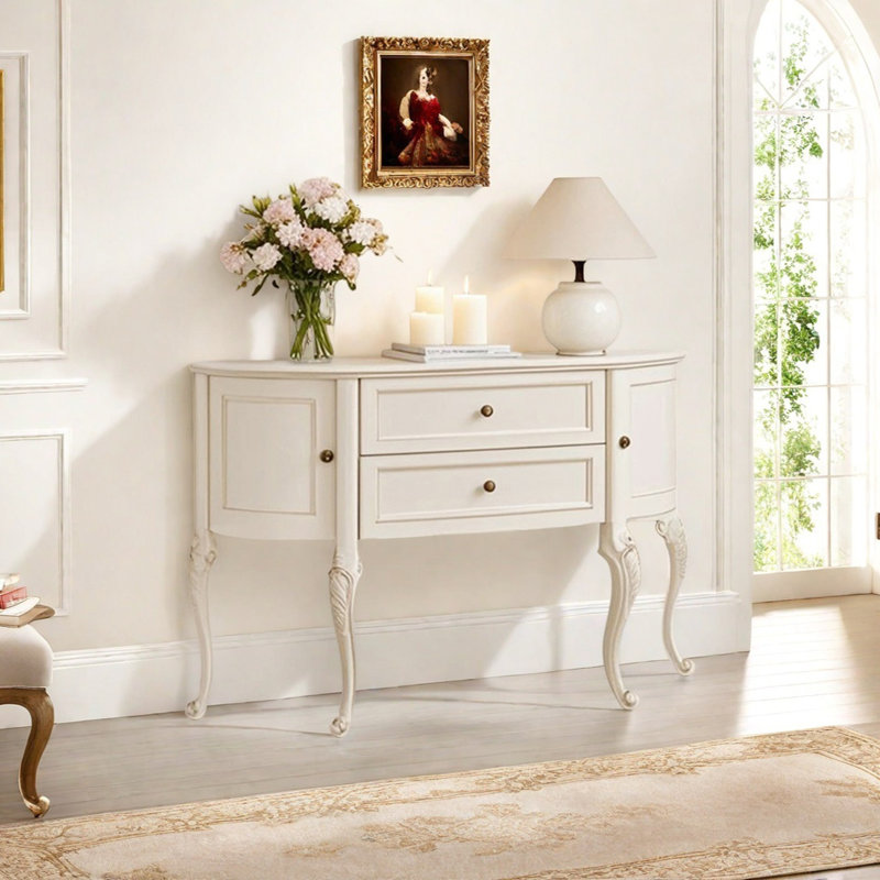 Console en bois massif rétro, Crème, crème, H 33,46 po x l 51,18 po x P 13,78 po