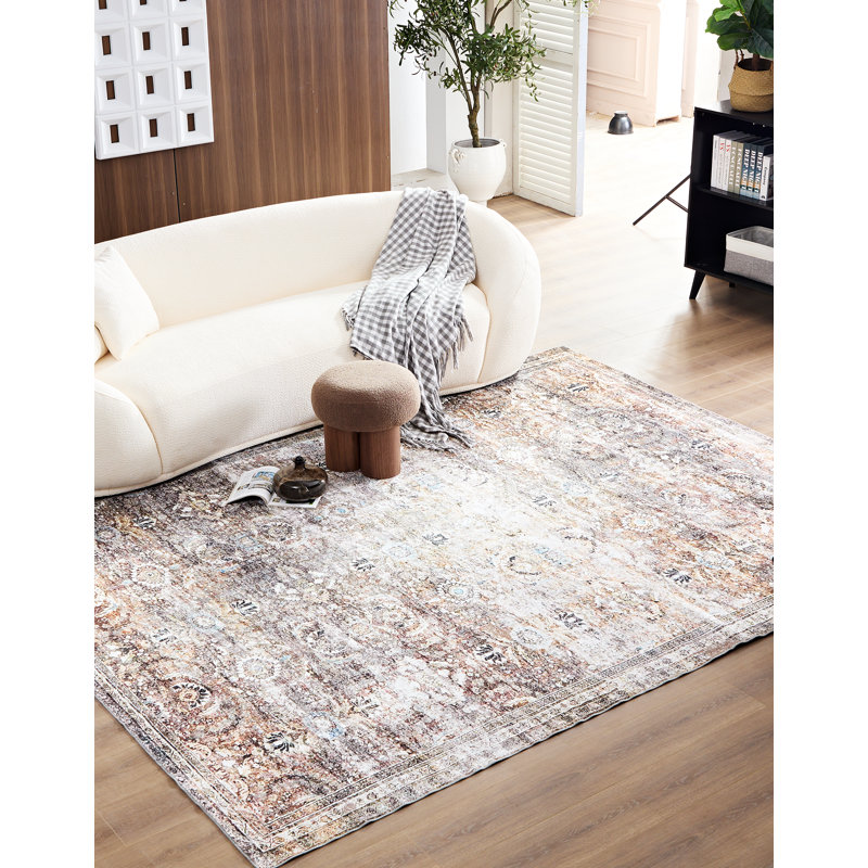 Tapis oriental brun / rouille lavable à la machine Aarusan, Rectangle 5 pi 3 po x 7 pi 3 po