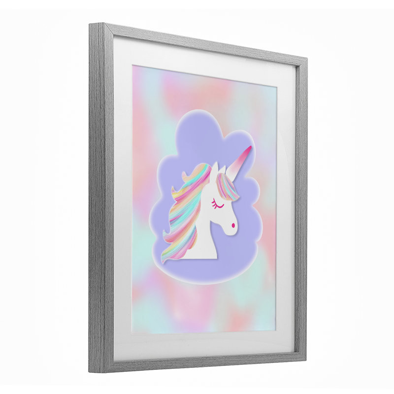 Unicorn Face Pastel Cloud, reproduction encadrée sous verre, design par Pooja Dave, H 16 po x l 13 po, Cadre de ferme gris