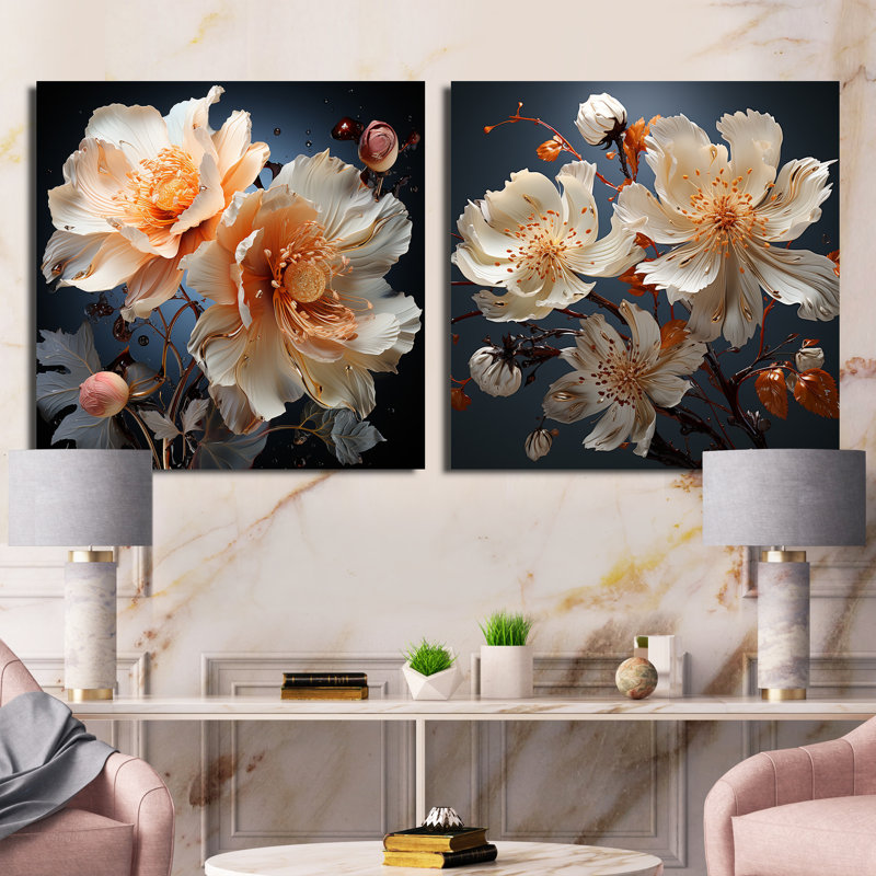 Ensemble de 2 collages carrés Hibiscus, H 16 po x l 33 po, Toile tendue