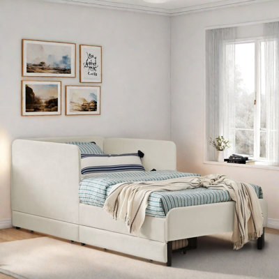 Upholstered Daybed With 2 Storage Drawers And Adjustable Side Rail