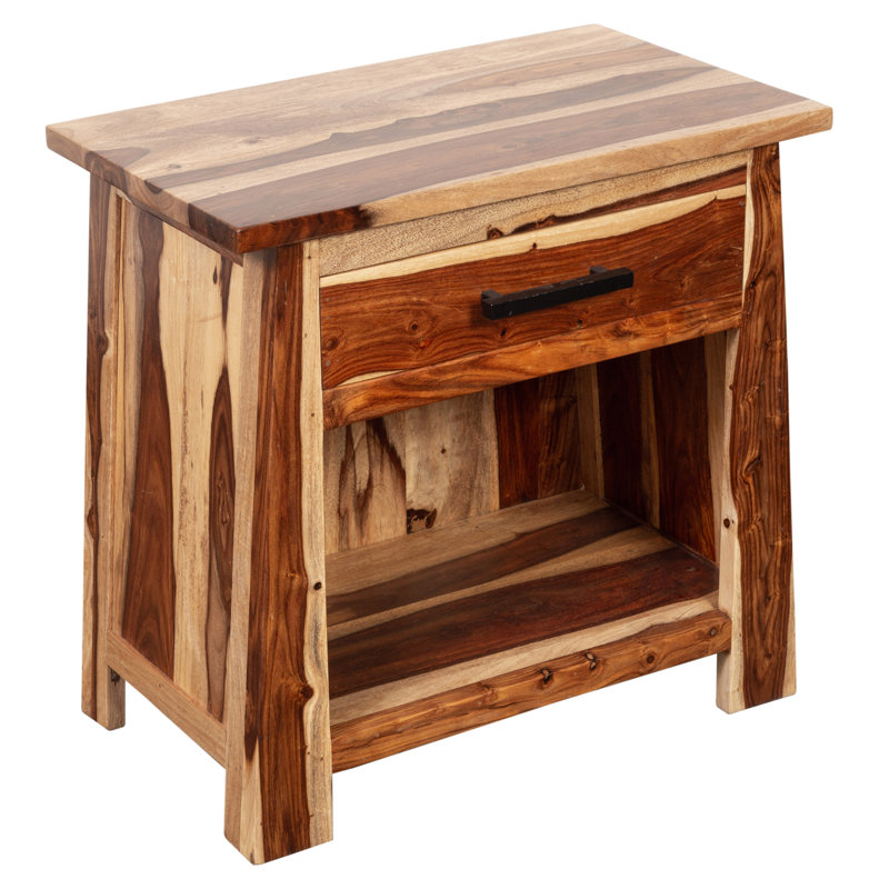 Table de chevet en bois massif à 1 tiroir Ringgold, Brun
