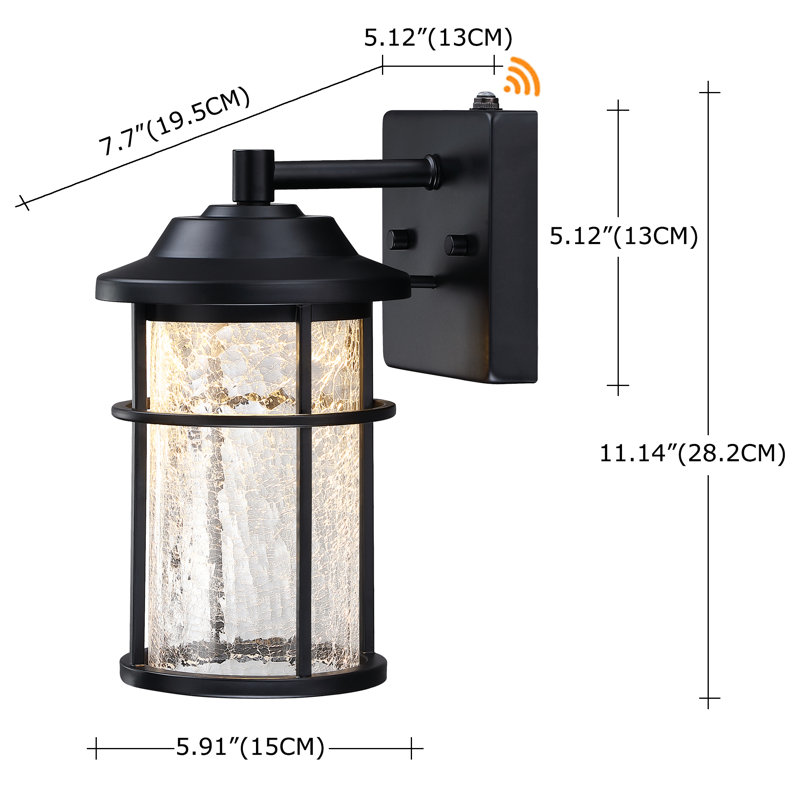 Andersonburg Modern Outdoor Wall Light with Crackle Glass Shade, 11.21" H x 7.7" W x 5.91" D