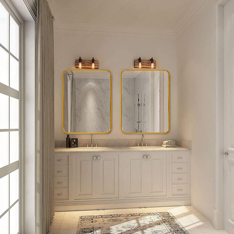 Miroir de salle de bain rectangulaire en métal doré 22 x 30 pouces pour mur, durable et élégant avec film incassable, Doré