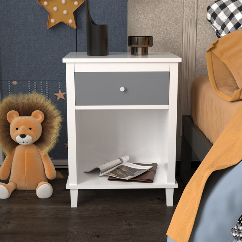 Grajales Kids Nightstand with One Drawer,White Bedside Table with Drawer and Open Partition,Modern Nightstand,Children's Bedside Table