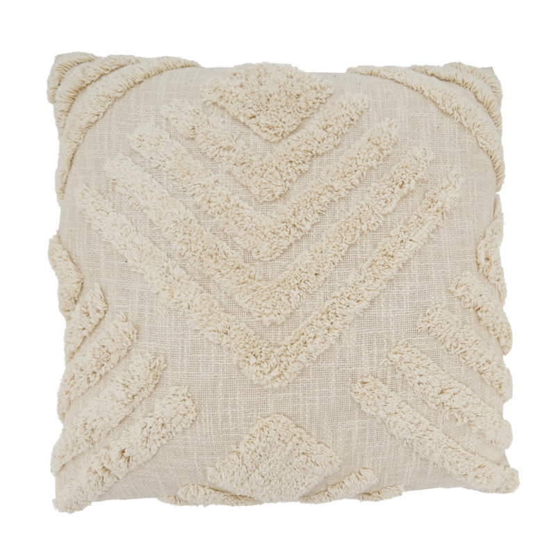 Beige Geometric Tufted Cotton Throw Pillow, 20"x20"