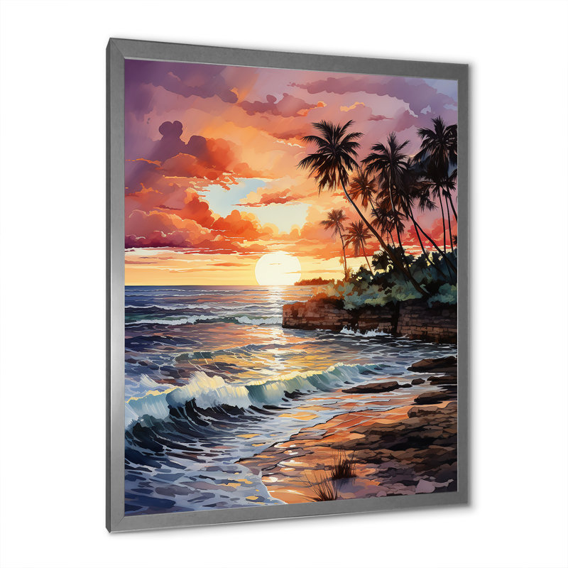 Couchers de soleil de Almun, pêche, mauve, Mexique, Cancun, H 32 po x l 24 po x P 1 po, Cadre photo argenté