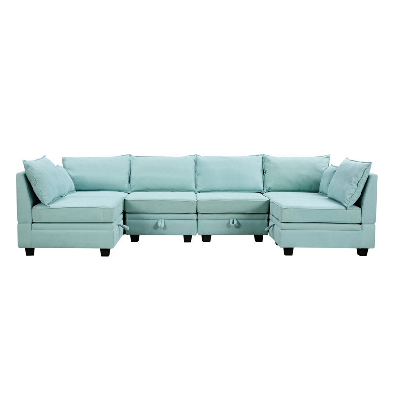 Canapé modulaire Kaljo, 100 % lin vert clair