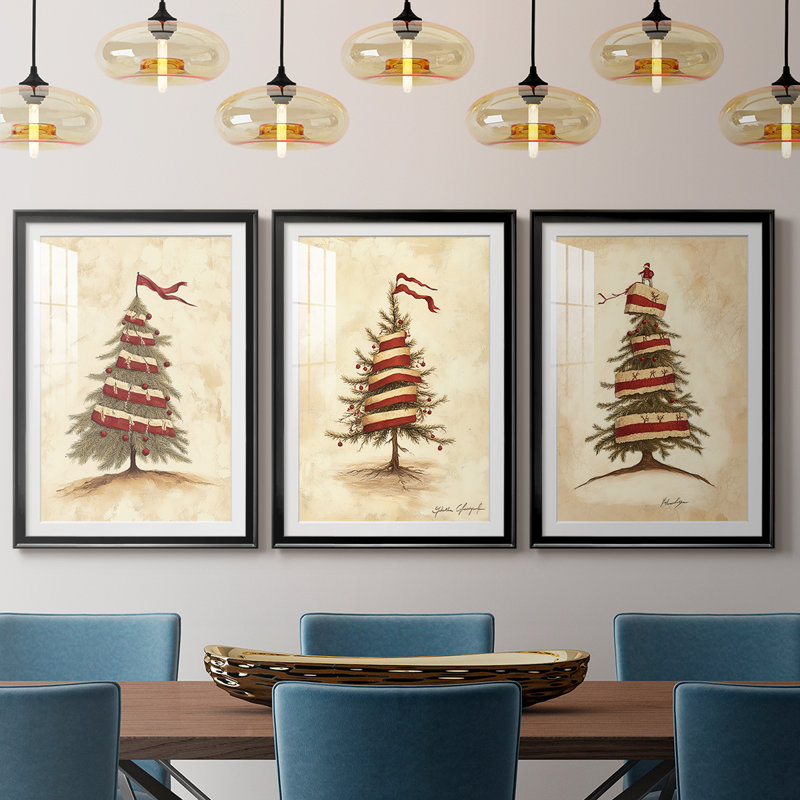 Christmas Holiday Art CDLVI - reproduction sur mesure encadrée de qualité supérieure - 3 pièces, H 21 po x l 30 po, Noir