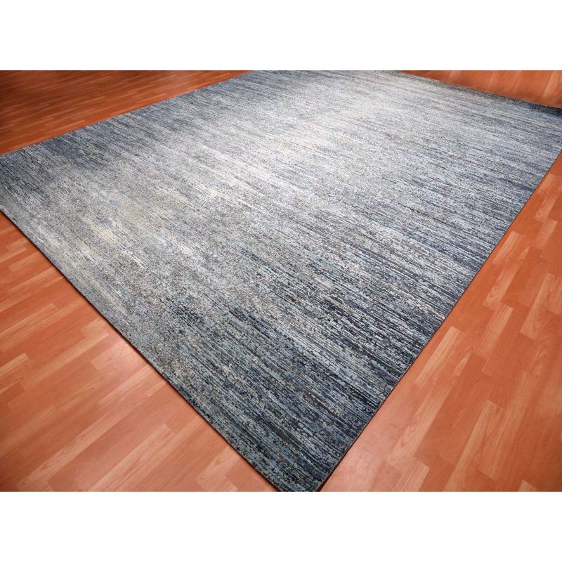 Très grand tapis oriental oriental bleu en laine et en soie de 12 po x 15 po 1DA2BC2D7742404DAE9C03330FB98E05