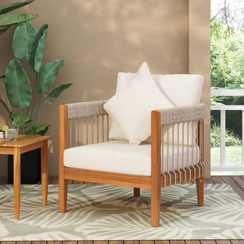 Fauteuil club d'extérieur en bois d'acacia, Beige