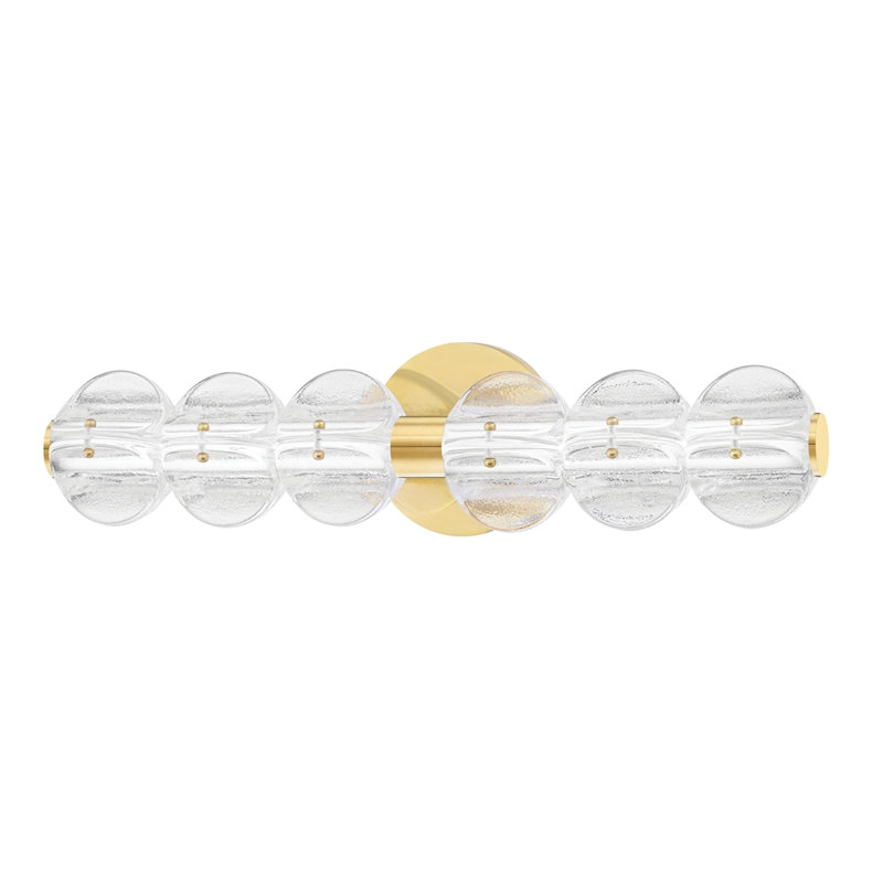Lindley - 6 Light LED Bath Bracket - Polished Nickel Frame - Etched Shade, Aged Brass, 6