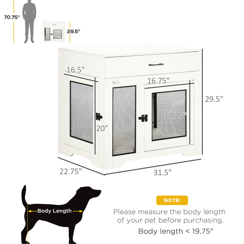 Caisse pour chiots avec tiroir et coussin intérieur, aire de repos blanche pour petits chiens