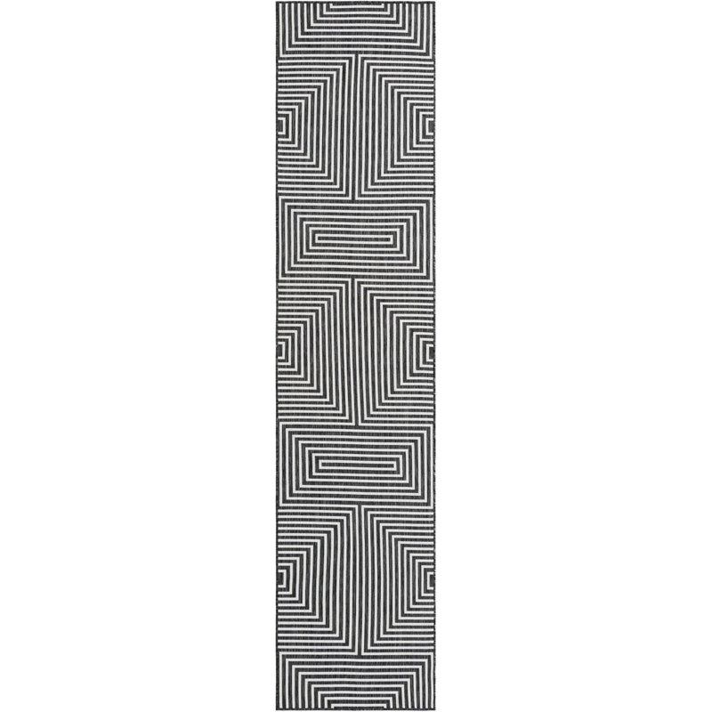Tapis contemporain noir et blanc Odawa, Tapis de couloir 2 pi 7 po x 12 pi