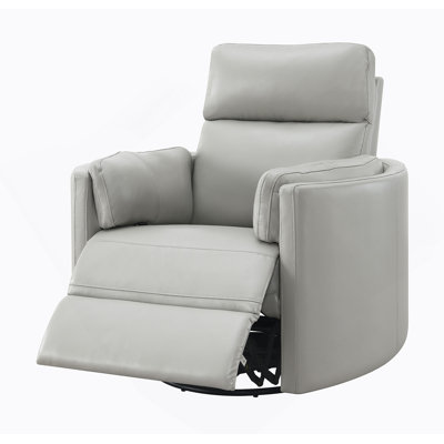Gray Faux Leather Glider Recliner With Swivel