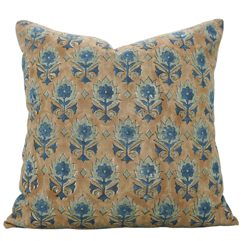 Housse de coussin en lin visqueux Fab divine, décor de maison de campagne Boho doux (Kusum), Bleu, H 14 po x l 20 po