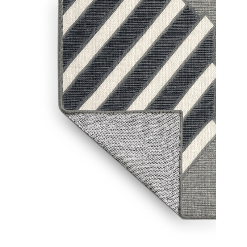  Tapis lavable rayé gris perle et blanc, Rectangle 6 pi x 9 pi