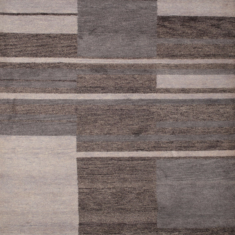 Tapis contemporain gris / brun, Carré 7 pi