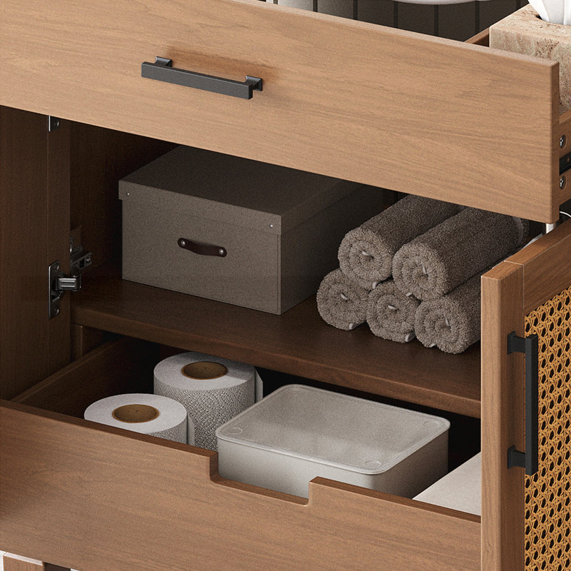 36" Rattan Bathroom Vanity With Ceramic Sink, Brown