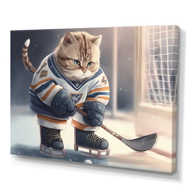 Dessin animé «Hocket Cat on Ice Rink I», impression sur toile, H 30 po x l 40 po x P 1,5 po, Toile tendue