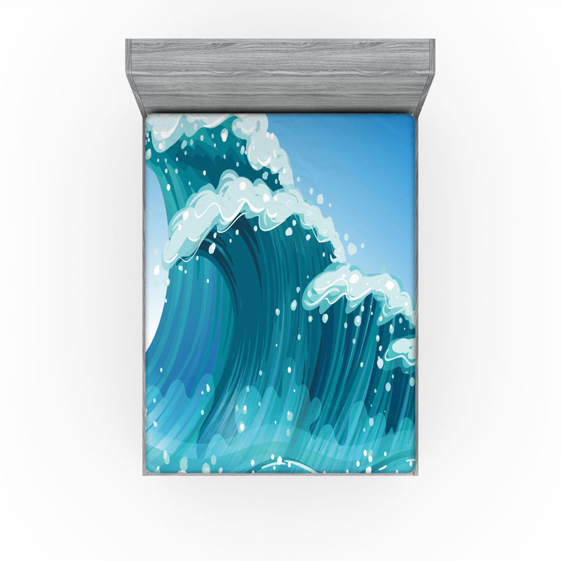 Ensemble de 2 drap-housse Ambesonne Tsunami Exotic Ocean Waves, Drap-housse pour lit double
