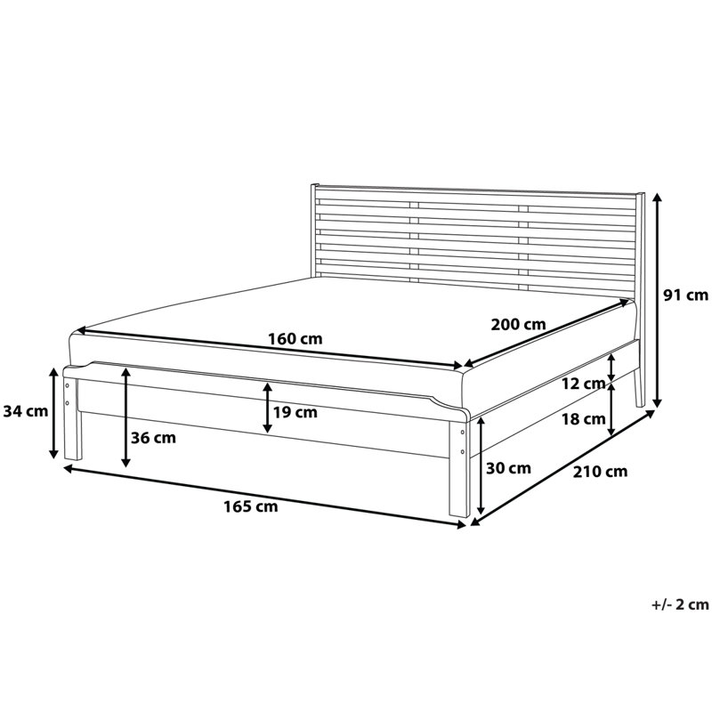 Baird Solid Wood Bed, Tan, European Kingsize (160 x 200cm)
