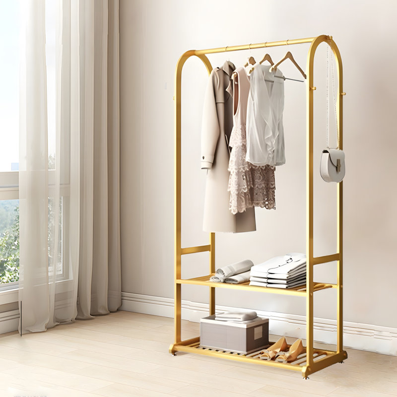 Portant simple pour vêtements avec étagères de rangement, Gold
