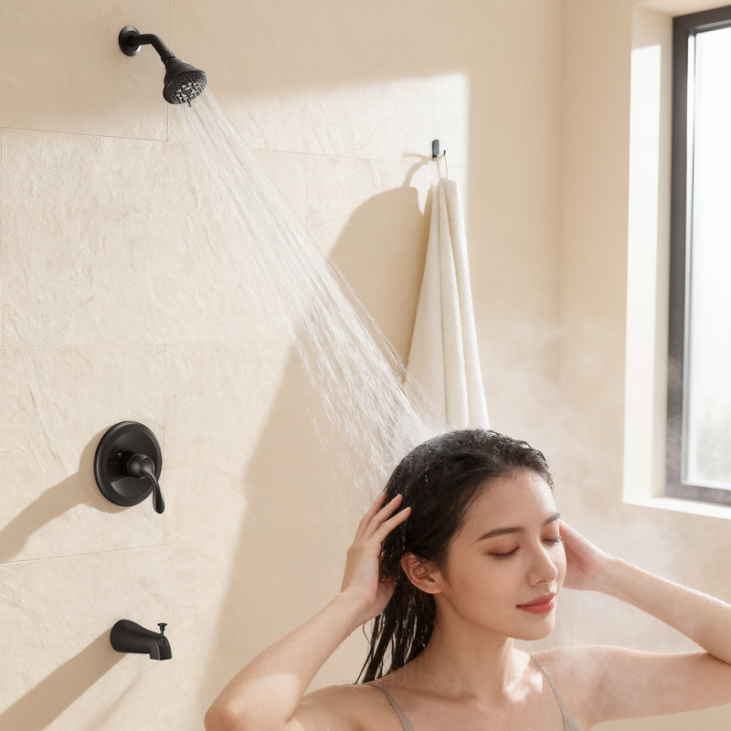 Robinets et systèmes de douche modernes en acier inoxydable noir pour salle de bain