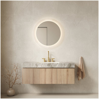 Meuble-lavabo de salle de bain 48 po Muri, meuble de rangement flottant en contreplaqué avec tiroir et portes, comptoir en pierre frittée et lavabo en céramique avec 3 trous de robinet pré-percés, pré-assemblé, couleur grain de bois de chêne