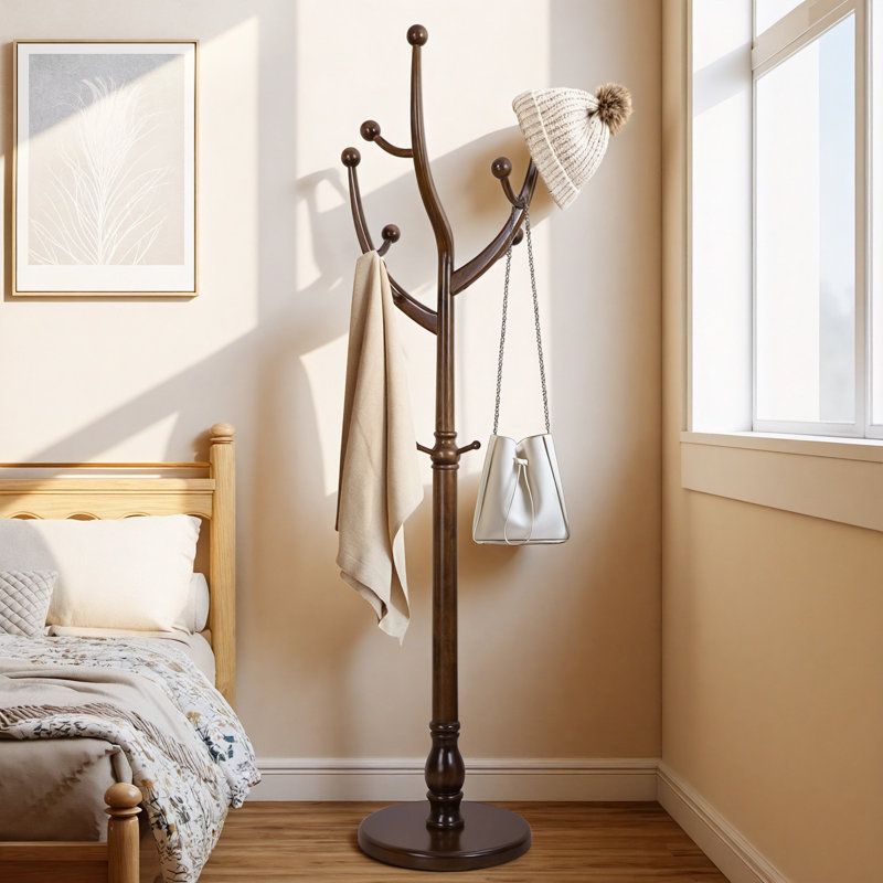 Ameeta 8-Hook Solid Wood Coat Rack, Brown