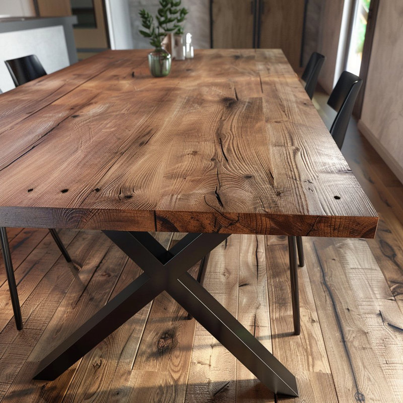 Reclaimed Rustic Wood Dining Table Chunky X Legs, 76 cm H x 100 cm W x 180 cm D