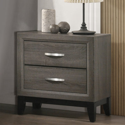Table de chevet en bois gris patiné avec deux mérites de tiroir pour la chambre à coucher 2 tiroirs