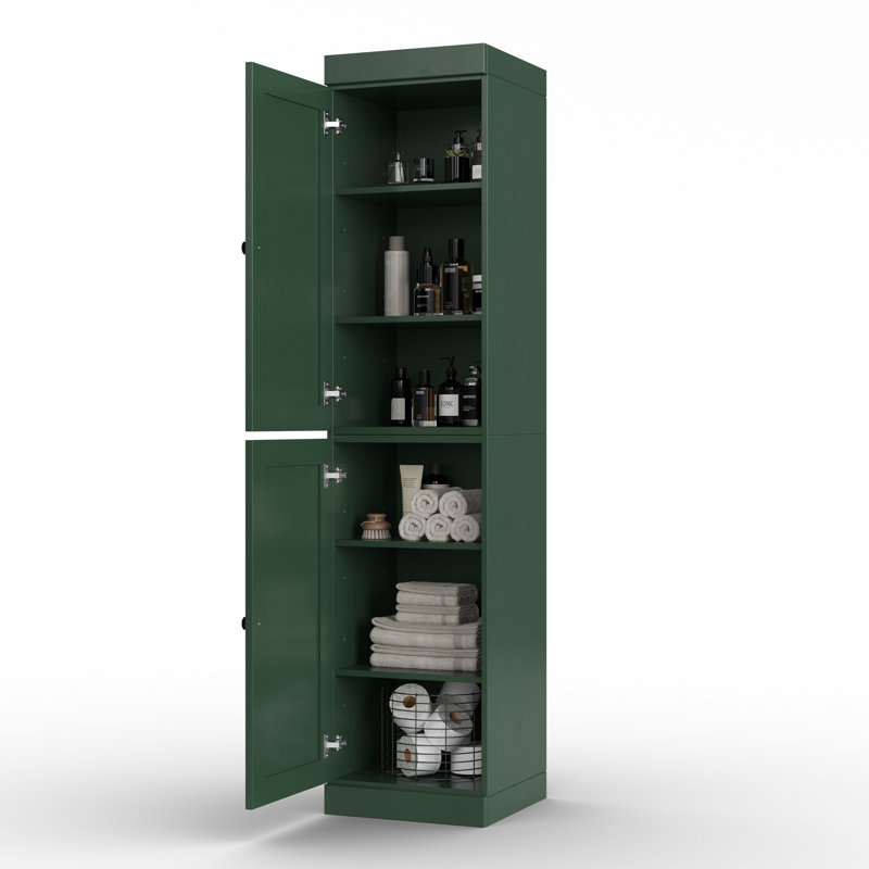 100% Solid Wood 16.5" Bathroom Storage Cabinet with Shaker Doors & Adjustable Shelves, Green