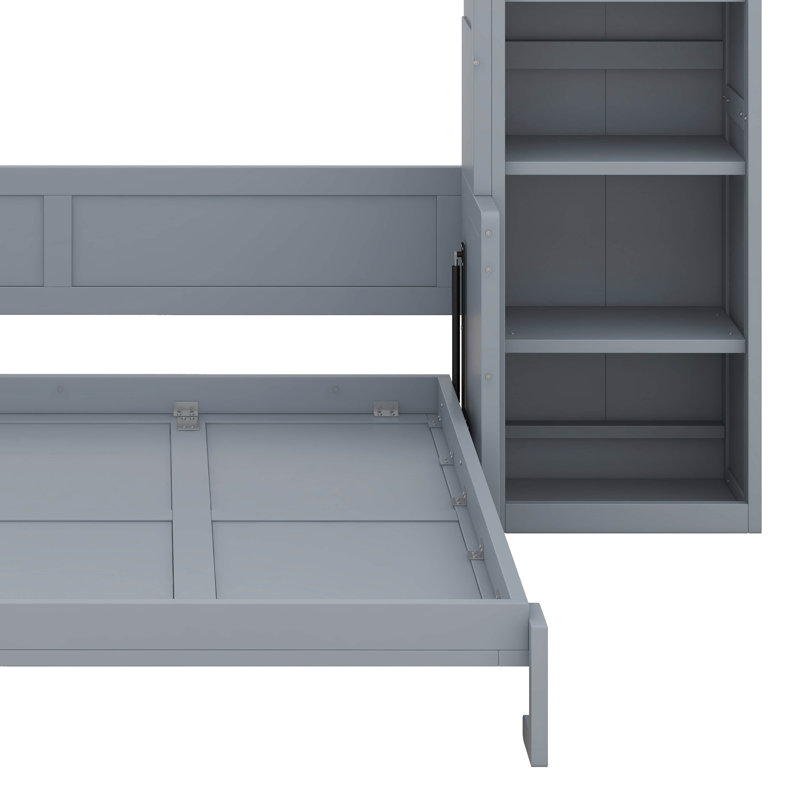 Lit escamotable avec bureau et bibliothèque Murphy, Gris, Queen