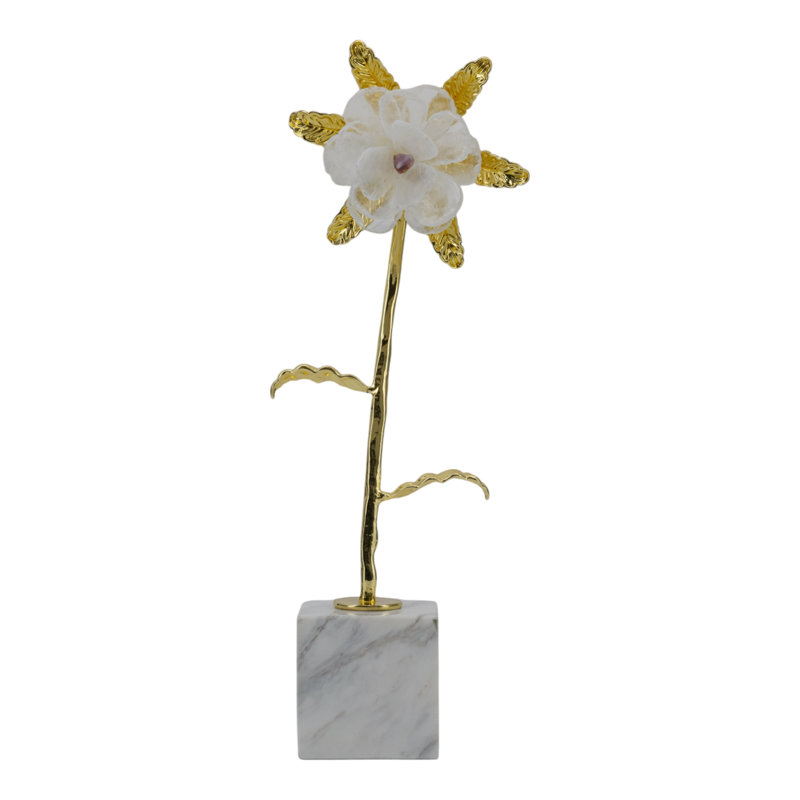 Luxury Floral Decorative Sculpture with Gold Accents and Marble Base - Elegant Handcrafted Tabletop Accent for Home and Office Decor.