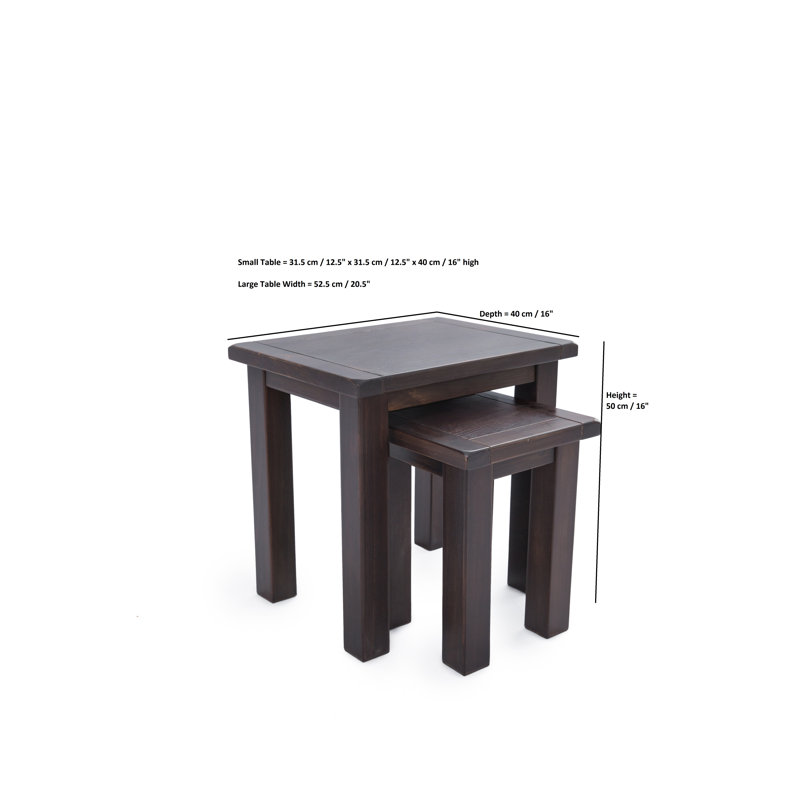 Table gigogne en bois massif 2 pièces, Brun foncé, Marron foncé