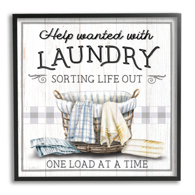 Bb-034-Framed " Help Wanted Laundry Basket " by Elizabeth Tyndall