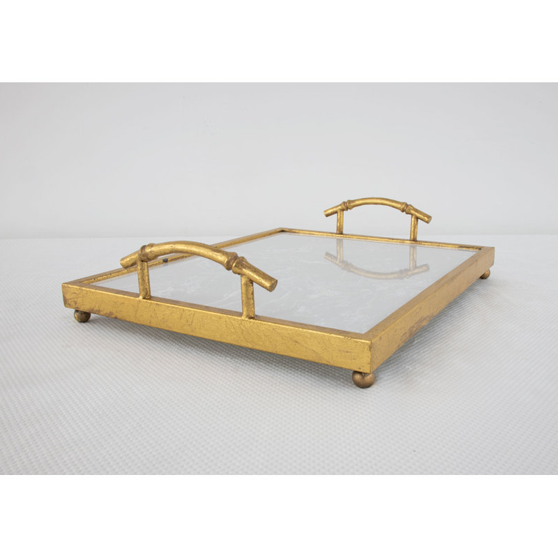 Lalana Stone Rectangle Decorative Tray, 19" x 16", Antiqued Gold Leaf
