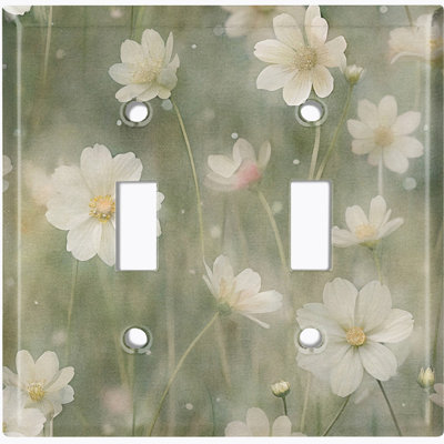 Couvercle de plaque d'interrupteur en métal; Bascule de taille standard US 2 - Daisy Wildflowers