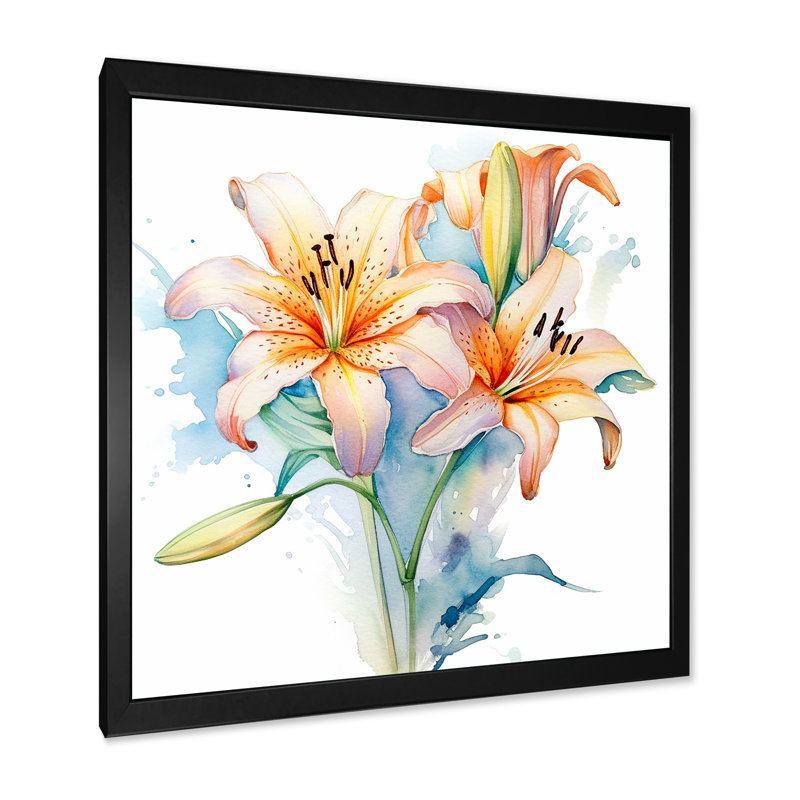 Aquarelle élégante lis pureté II sur toile, H 16 po x l 16 po x P 1 po, Cadre simple noir