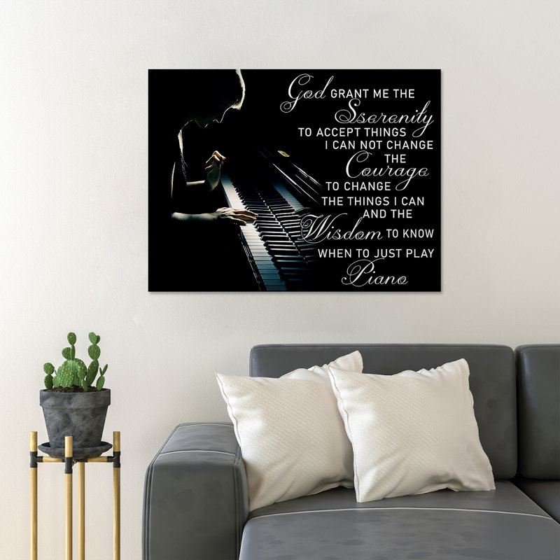 «Artist jouant du piano», art textuel sur toile tendue, H 24 po x l 36 po x P 2 po