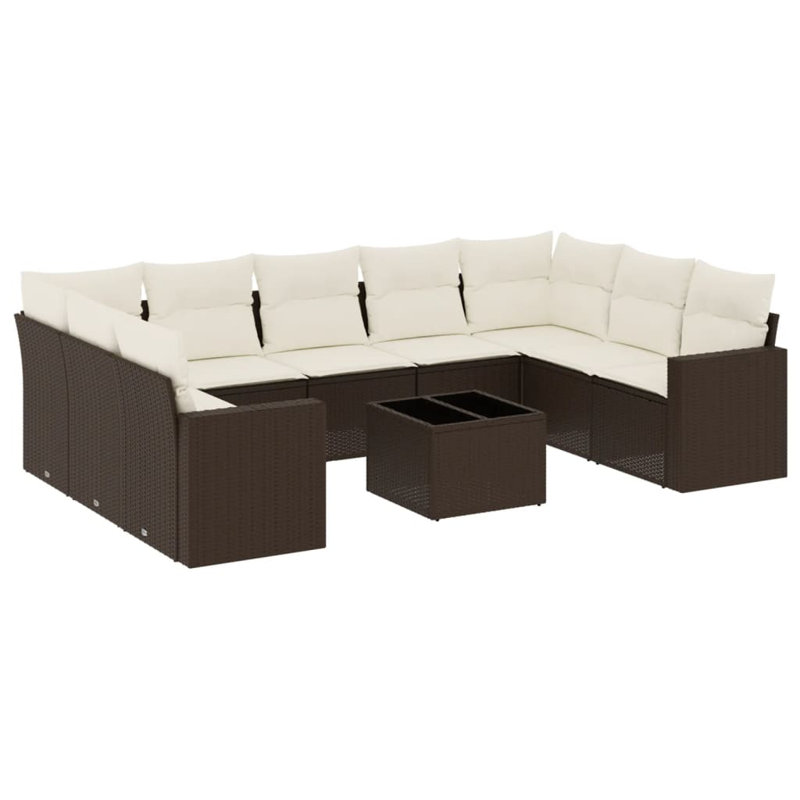 Ensemble de canapé de jardin Vidaxl brun poly rotin, coussins blanc crème