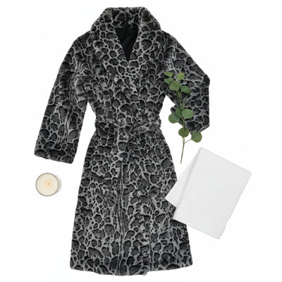 Luxury Silver Shadow Faux Fur Robe Coat